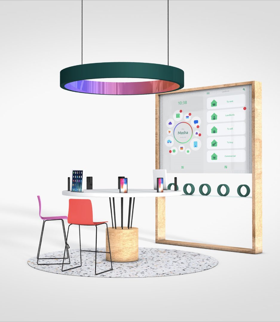 Close-up of the retail space with the Masha home screen