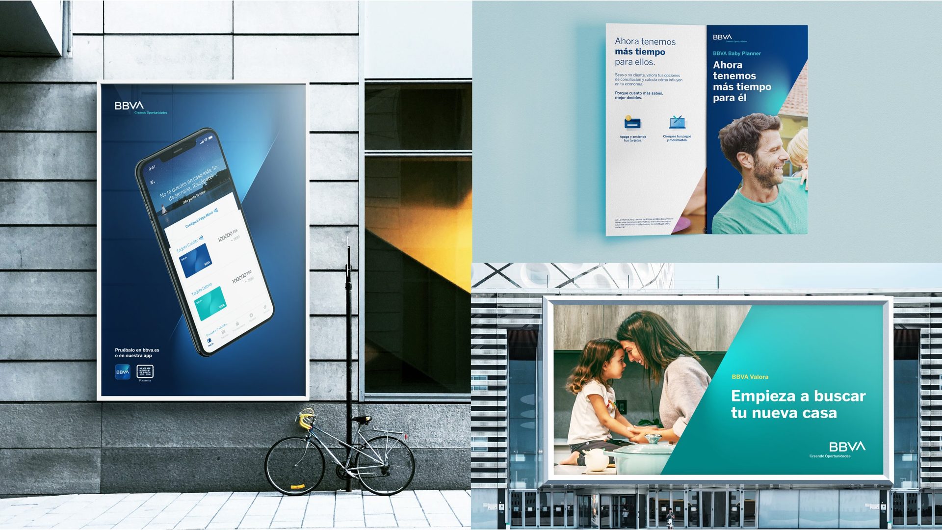 BBVA posters, a brochure and a billboard: Empieza a buscar tu nueva casa