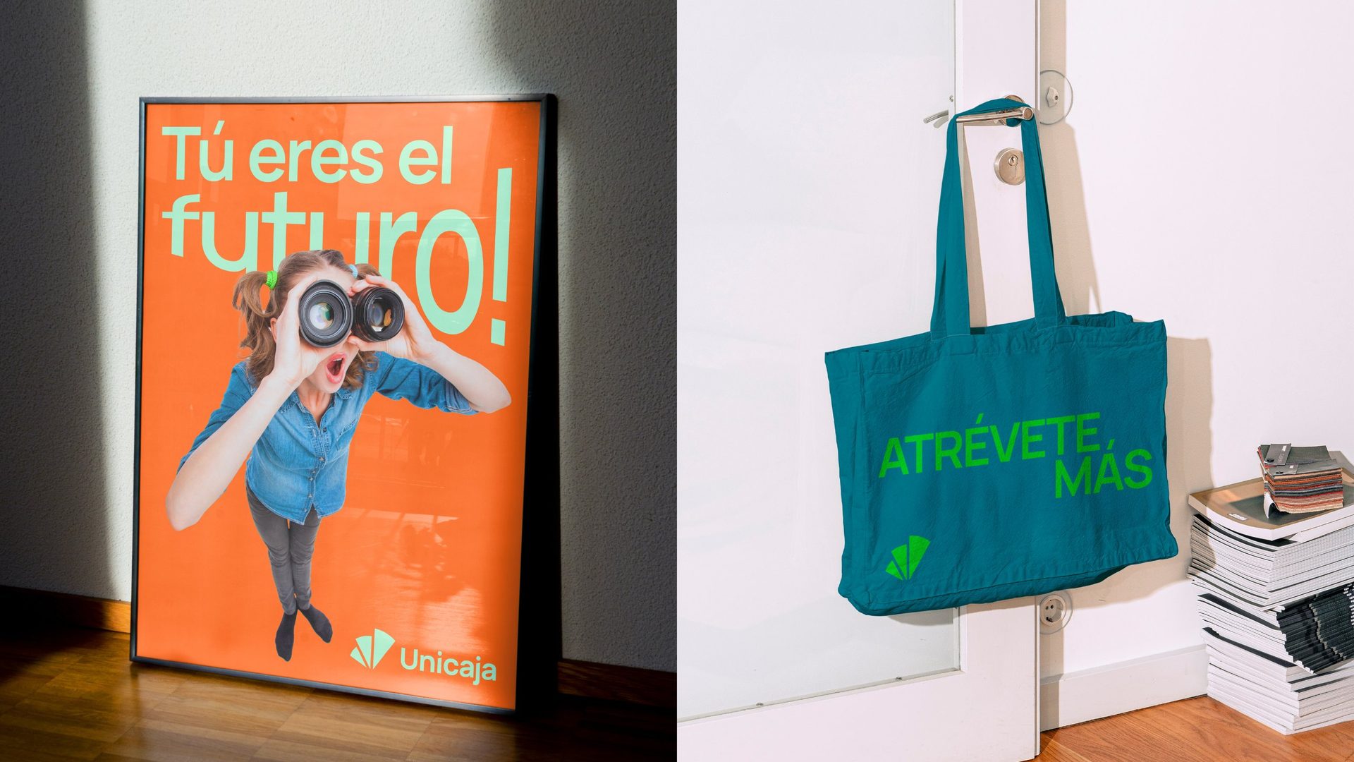 Unicaja poster Tú eres el futuro and a tote bag: Atrévete más