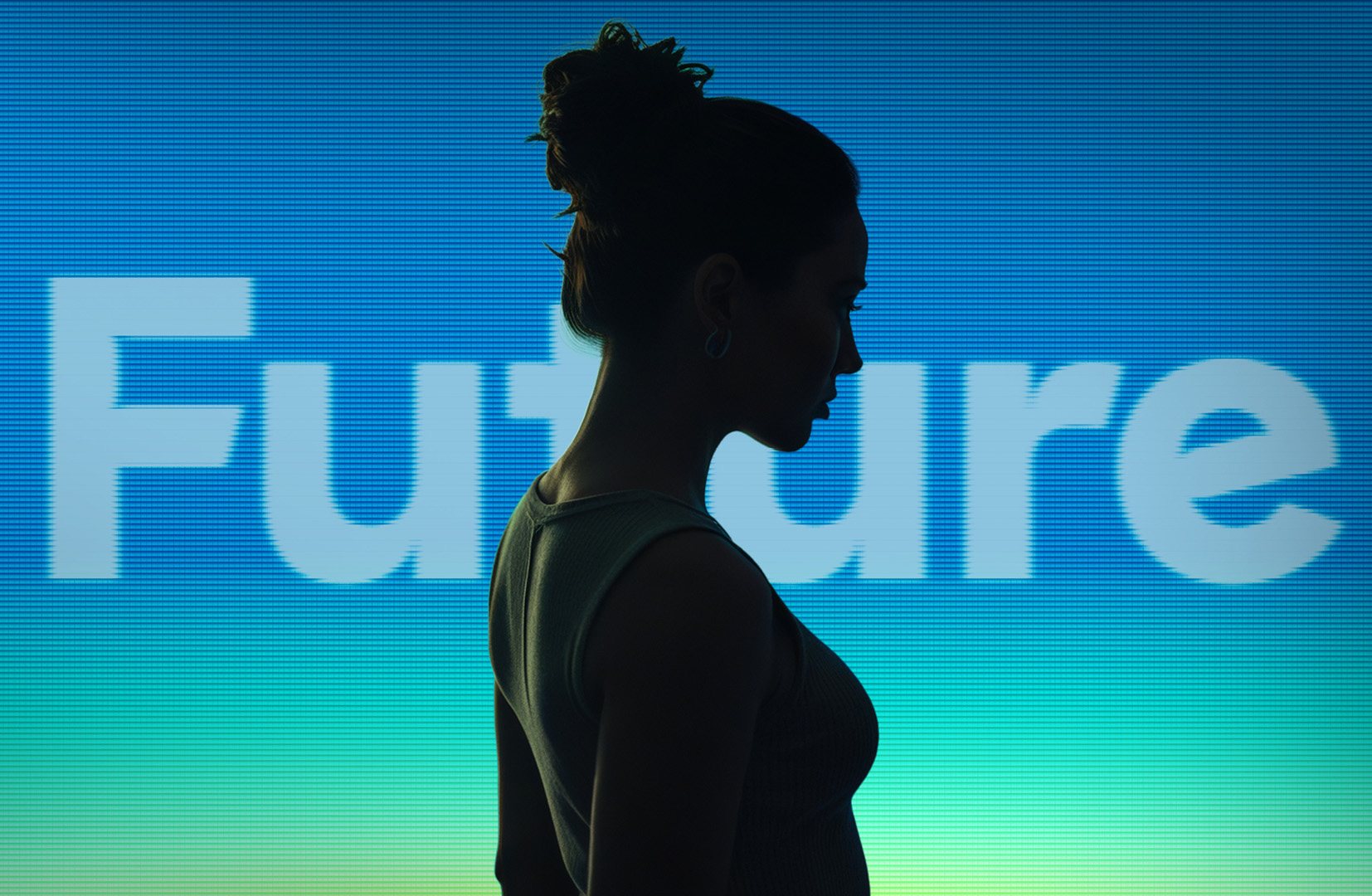 Silhouette in front of the word Future