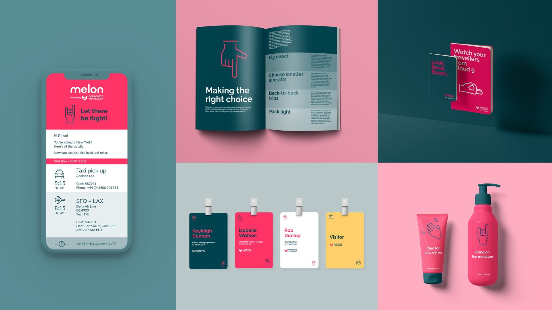 Melon app, guide, notebooks, lanyards and hand care products