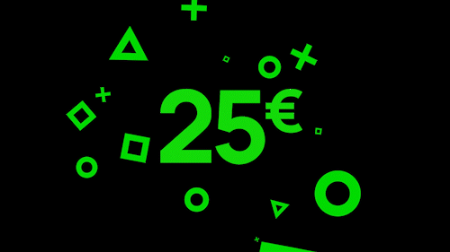 Animated 25 euro offer with PlayStation shapes