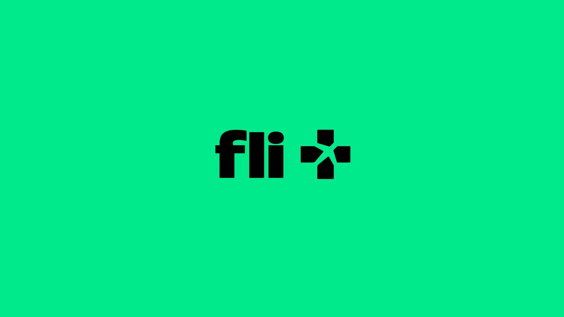 Fli+ logo in black on green, with a plane in the negative space of the plus