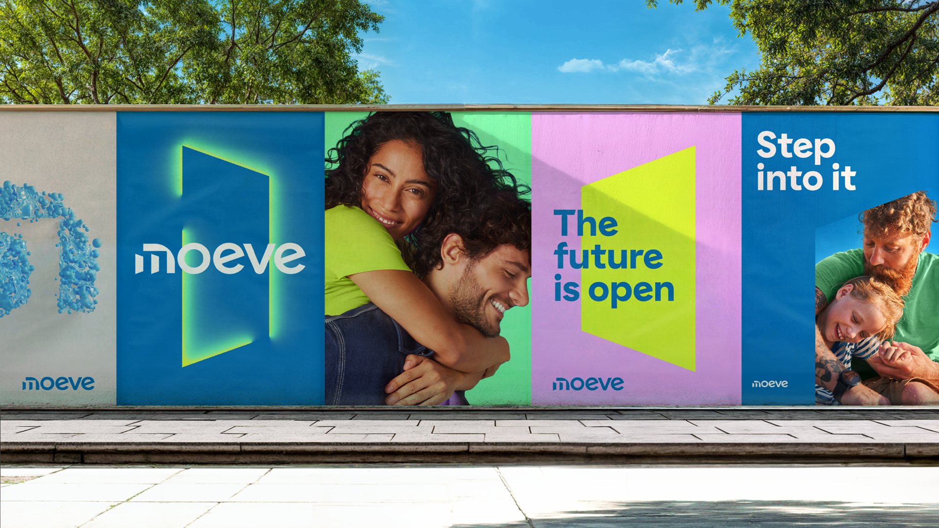 Moeve campaign posters on a street hoarding