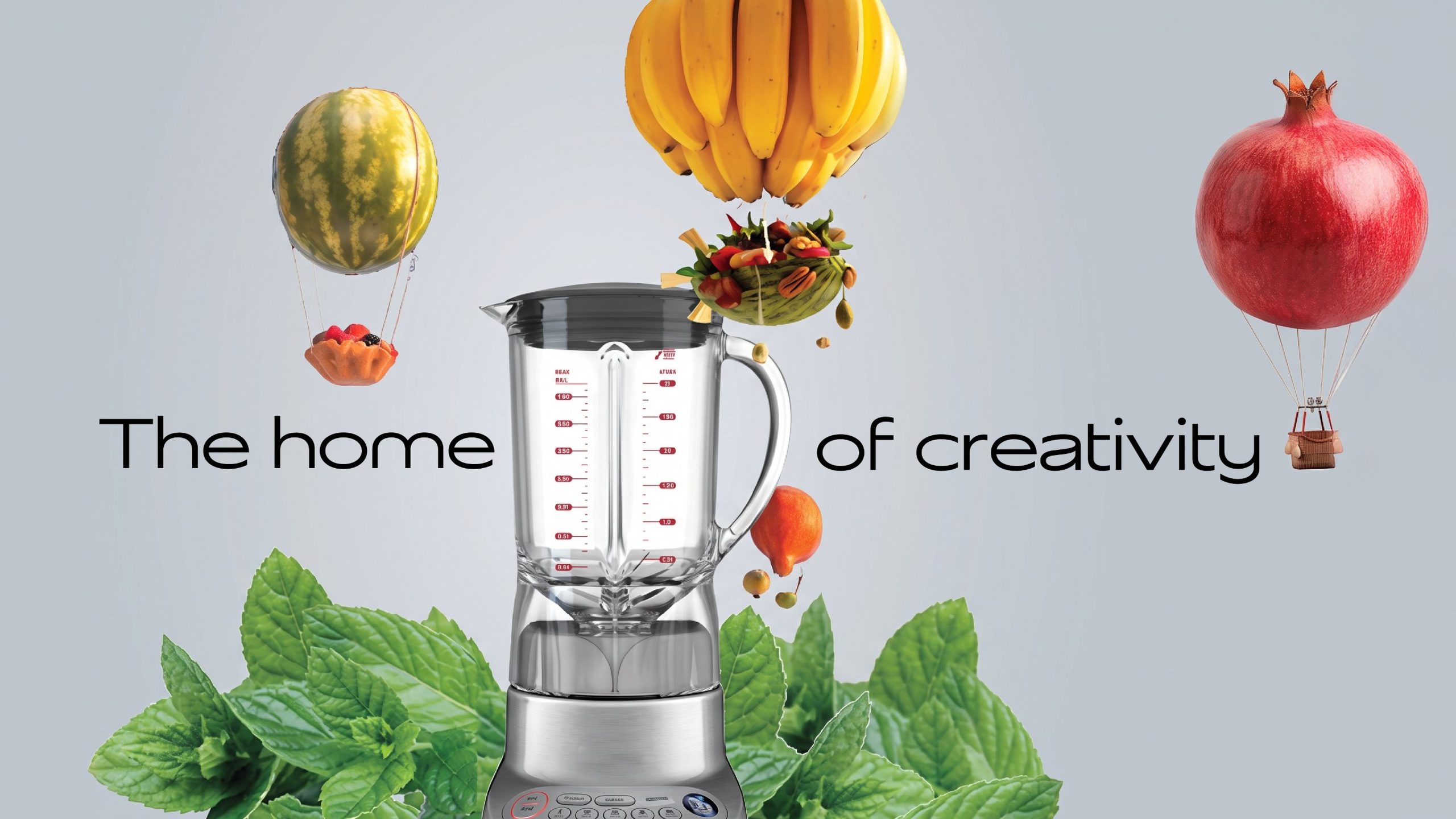 The home of creativity: a Breville blender with fruit hot air balloons