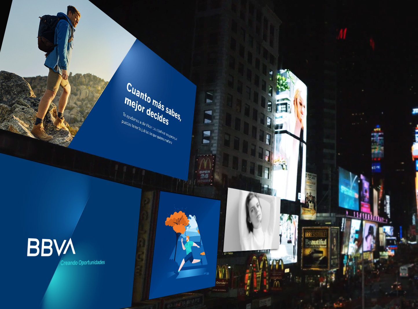 BBVA screens in Times Square at night
