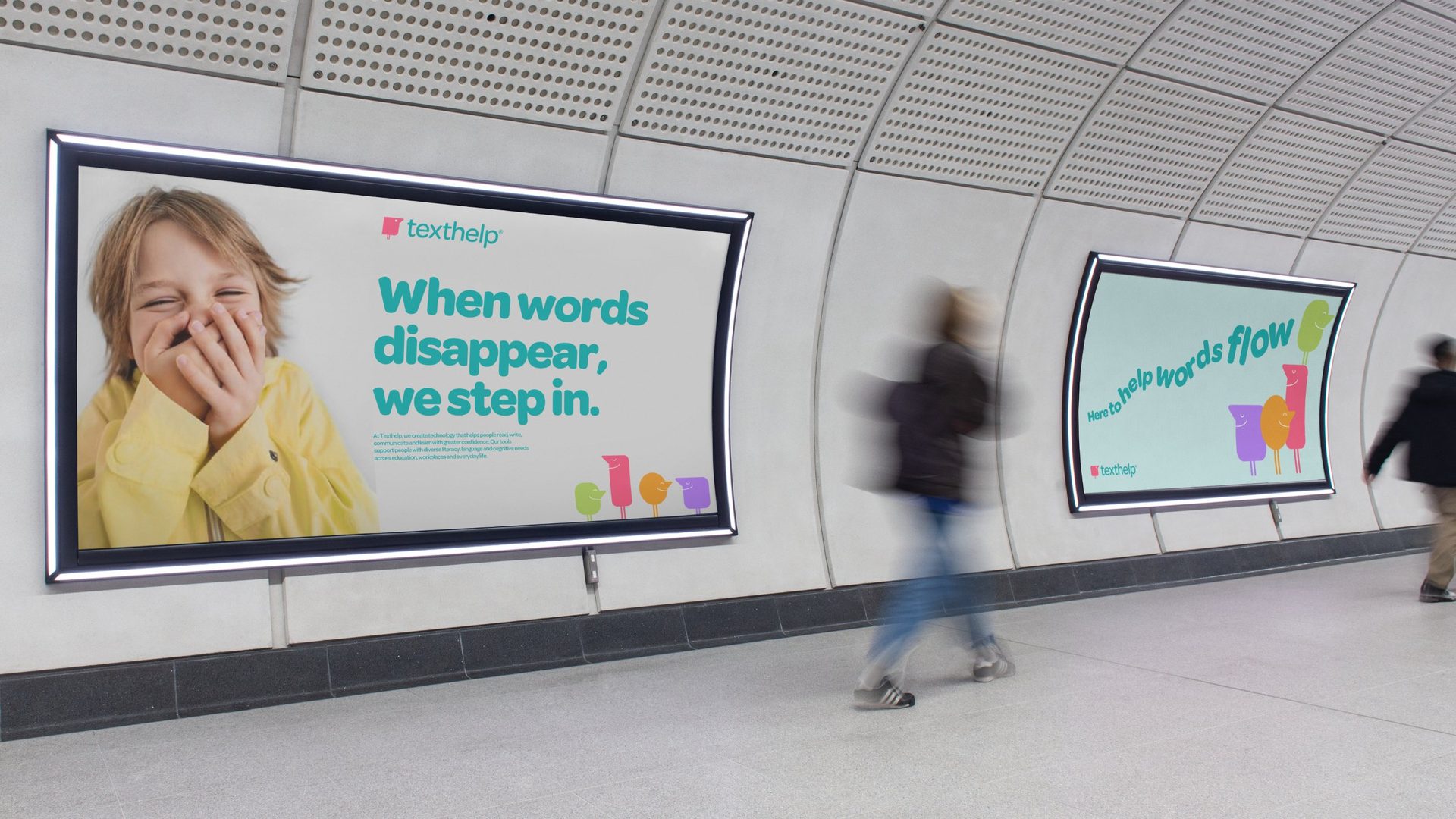 Underground posters: When words disappear, we step in, and Here to help words flow