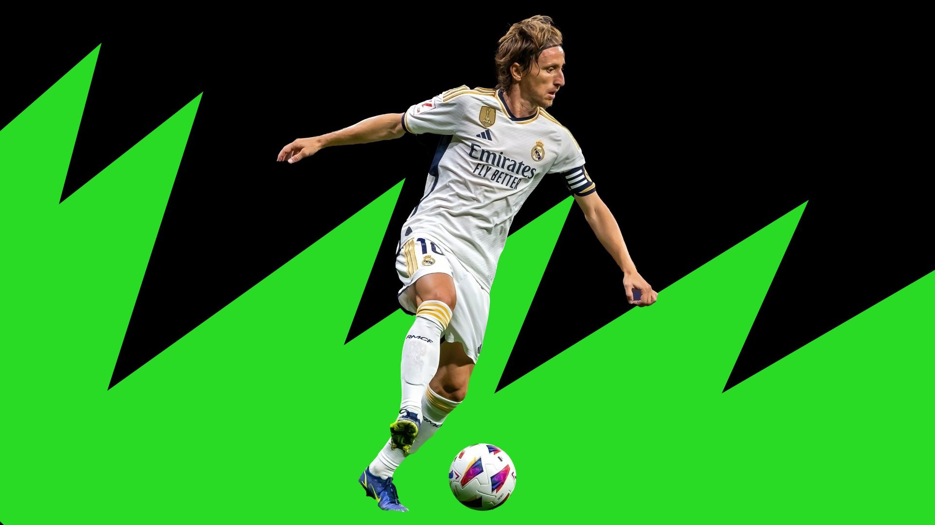 Real Madrid player on a green and black fan pattern