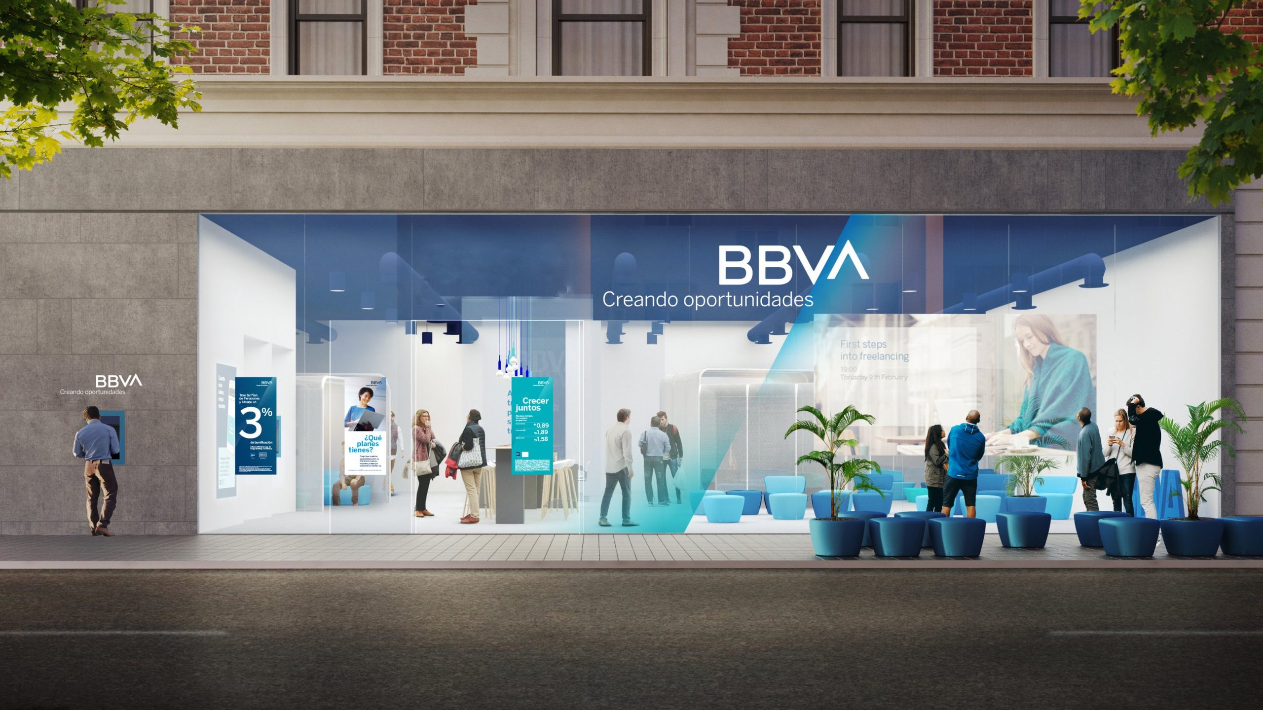 BBVA branch front: Creando oportunidades