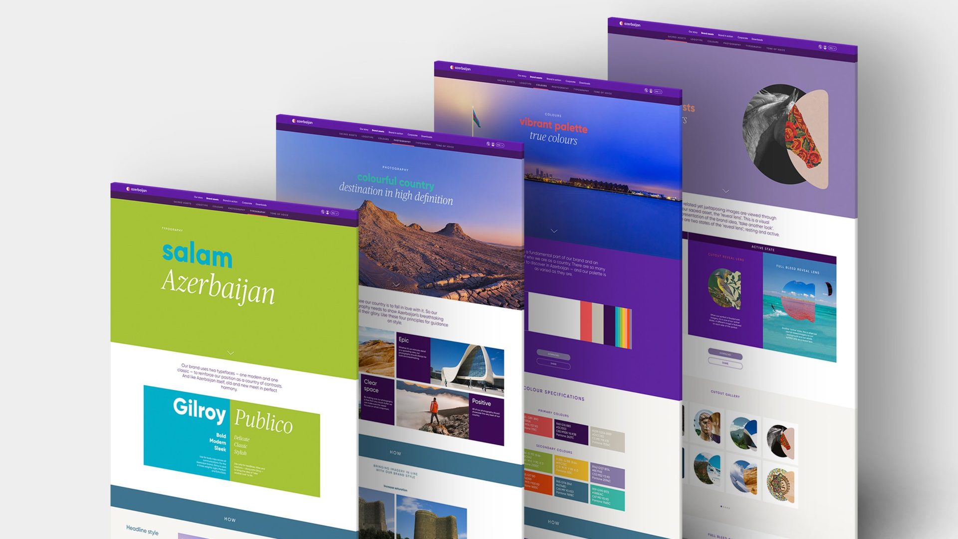 Online guidelines pages: typography, photography, colours and the reveal lens