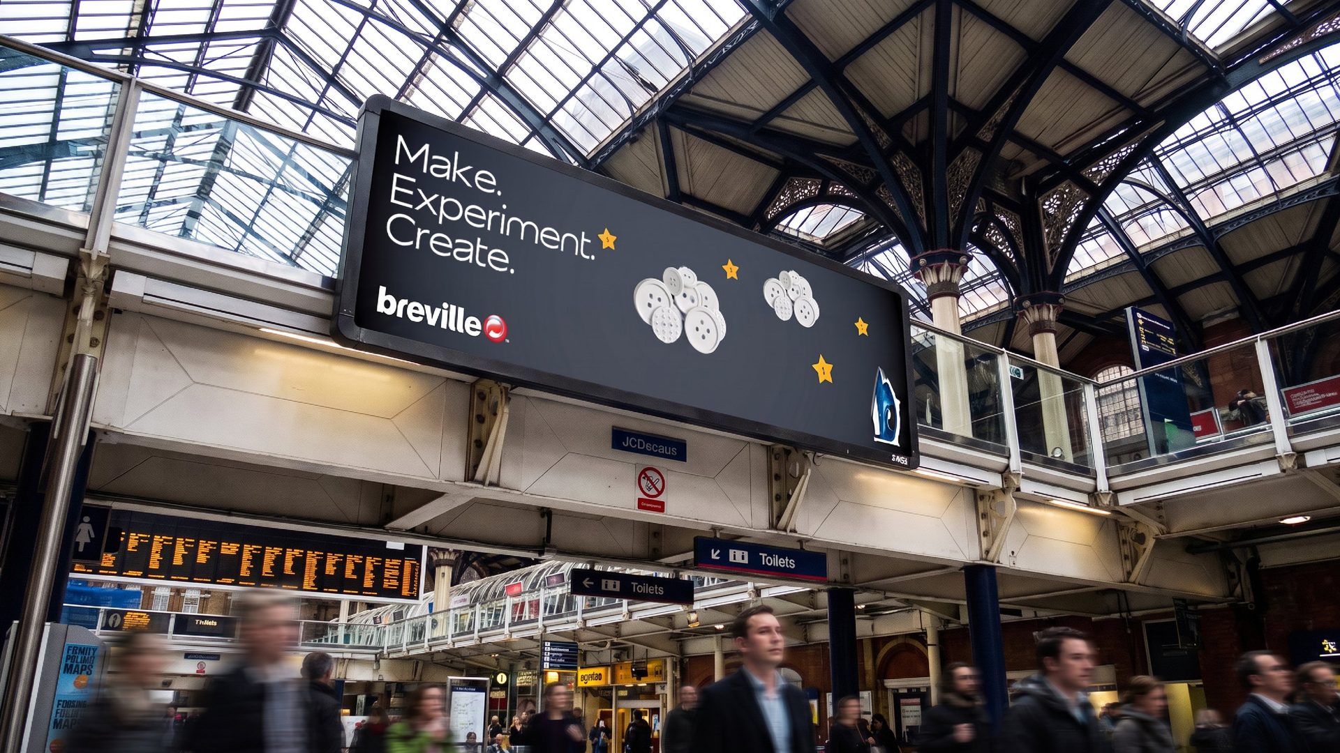 Station billboard: Make. Experiment. Create.