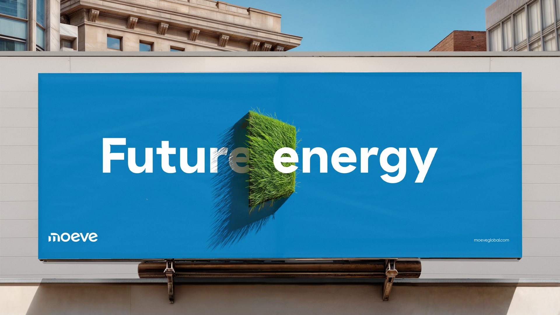 Moeve billboard: Future energy, with a grass door